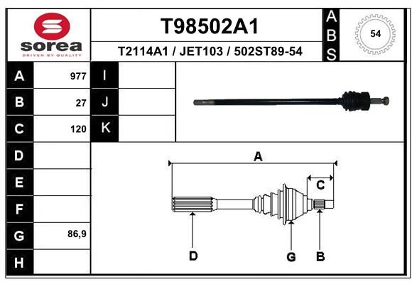 EAI Piedziņas vārpsta T98502A1