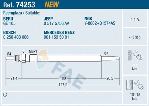 FAE Свеча накаливания 74253