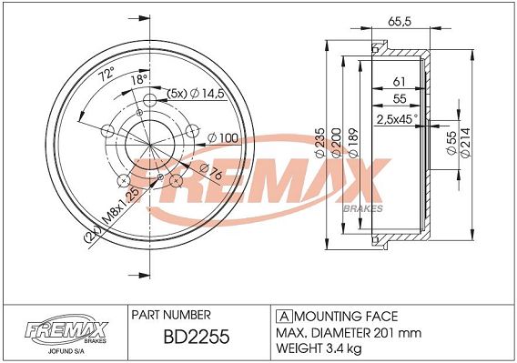 FREMAX Тормозной барабан BD-2255