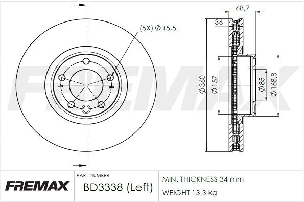 FREMAX Тормозной диск BD-3338