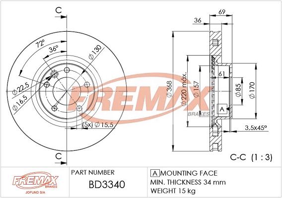 FREMAX Bremžu diski BD-3340