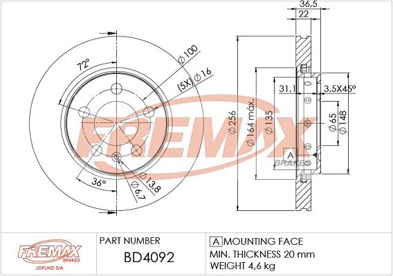 FREMAX Тормозной диск BD-4092