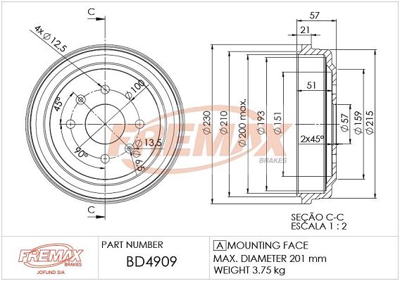 FREMAX Тормозной барабан BD-4909