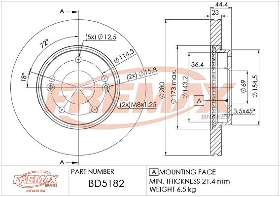 FREMAX Тормозной диск BD-5182