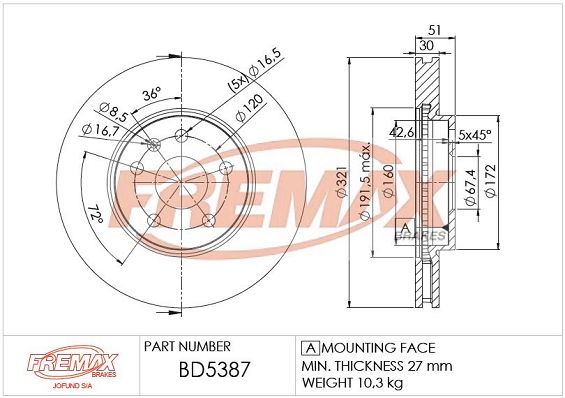 FREMAX Тормозной диск BD-5387