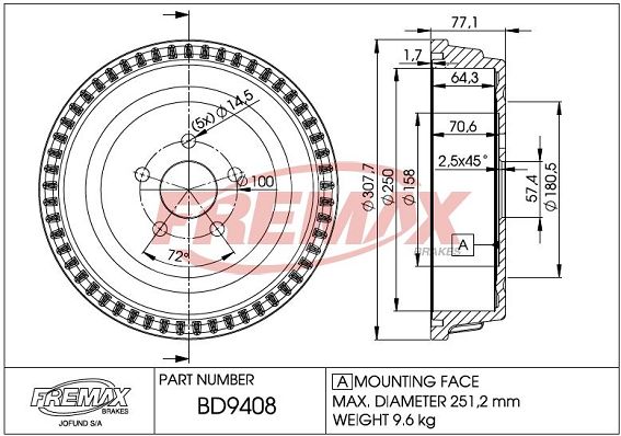 FREMAX Тормозной барабан BD-9408