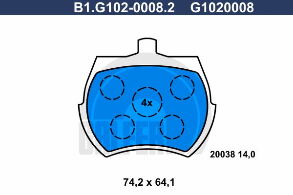 GALFER Bremžu uzliku kompl., Disku bremzes B1.G102-0008.2