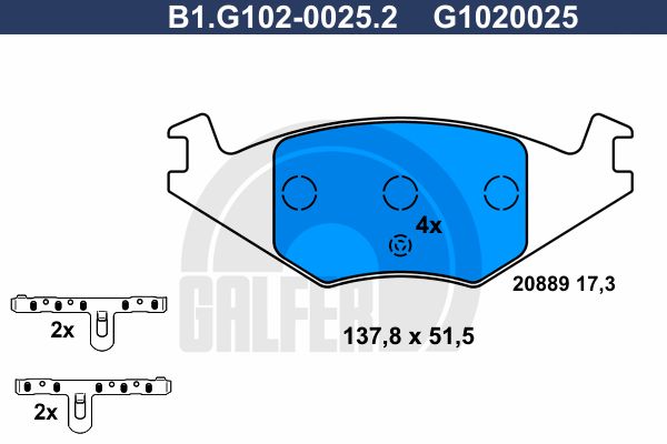 GALFER Bremžu uzliku kompl., Disku bremzes B1.G102-0025.2