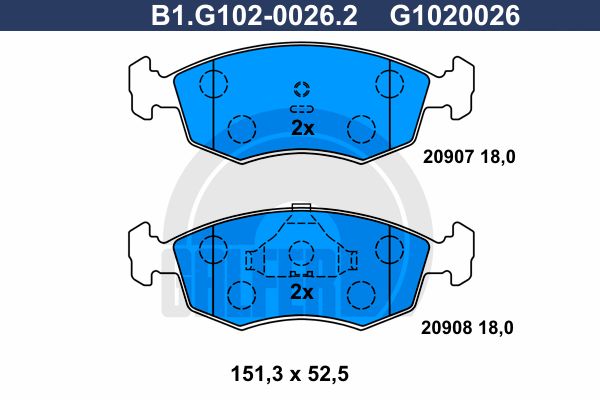 GALFER Комплект тормозных колодок, дисковый тормоз B1.G102-0026.2