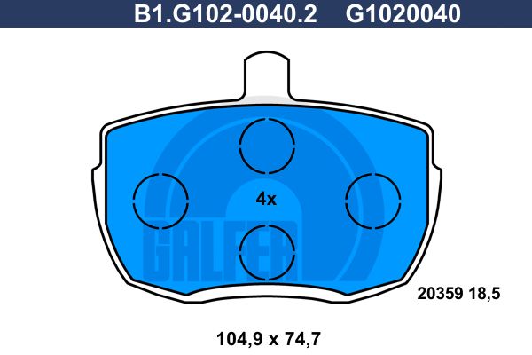 GALFER Bremžu uzliku kompl., Disku bremzes B1.G102-0040.2