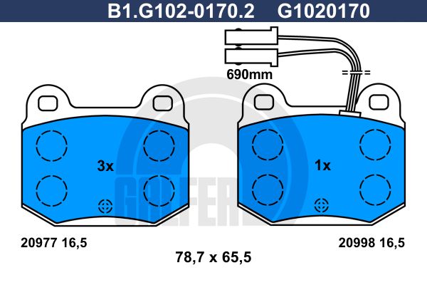 GALFER Комплект тормозных колодок, дисковый тормоз B1.G102-0170.2