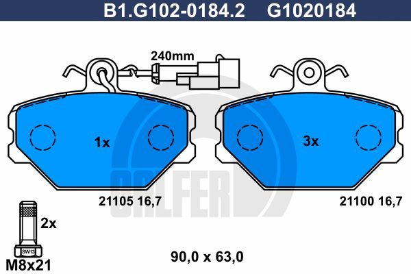 GALFER Комплект тормозных колодок, дисковый тормоз B1.G102-0184.2