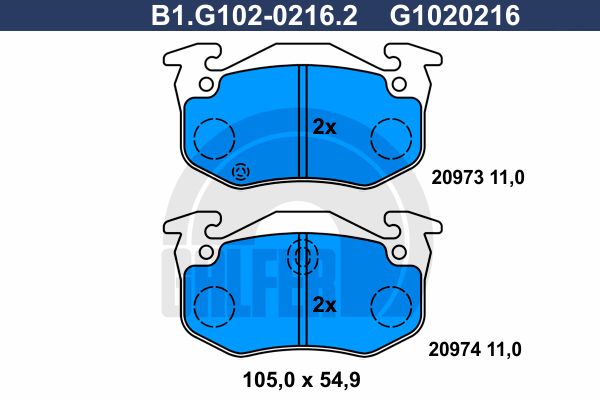GALFER Комплект тормозных колодок, дисковый тормоз B1.G102-0216.2