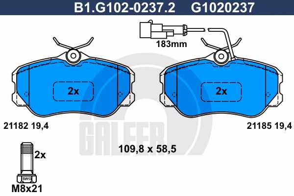 GALFER Комплект тормозных колодок, дисковый тормоз B1.G102-0237.2