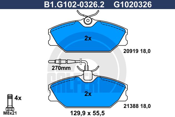 GALFER Bremžu uzliku kompl., Disku bremzes B1.G102-0326.2