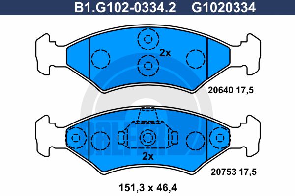 GALFER Bremžu uzliku kompl., Disku bremzes B1.G102-0334.2