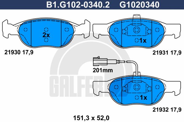 GALFER Комплект тормозных колодок, дисковый тормоз B1.G102-0340.2