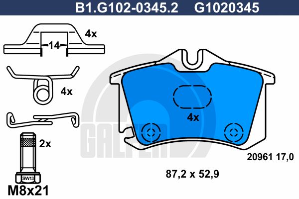 GALFER Комплект тормозных колодок, дисковый тормоз B1.G102-0345.2