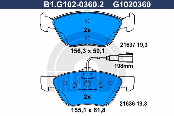 GALFER Bremžu uzliku kompl., Disku bremzes B1.G102-0360.2