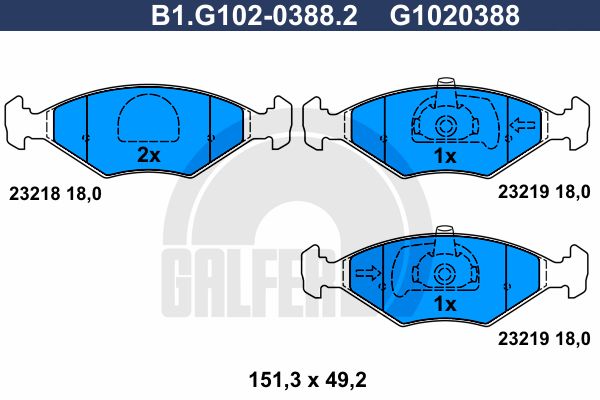 GALFER Bremžu uzliku kompl., Disku bremzes B1.G102-0388.2