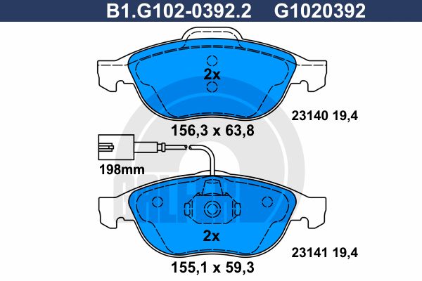 GALFER Комплект тормозных колодок, дисковый тормоз B1.G102-0392.2