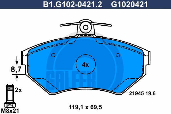 GALFER Bremžu uzliku kompl., Disku bremzes B1.G102-0421.2