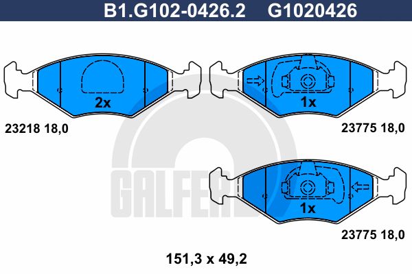 GALFER Bremžu uzliku kompl., Disku bremzes B1.G102-0426.2