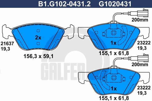 GALFER Комплект тормозных колодок, дисковый тормоз B1.G102-0431.2