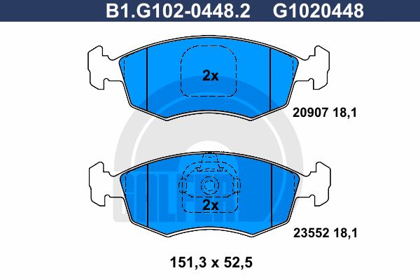 GALFER Bremžu uzliku kompl., Disku bremzes B1.G102-0448.2