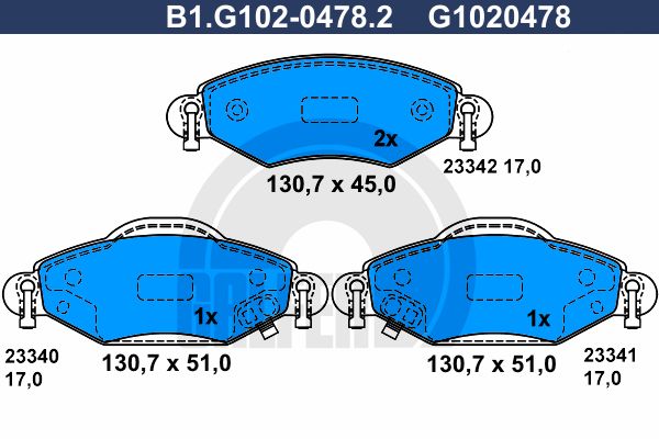 GALFER Комплект тормозных колодок, дисковый тормоз B1.G102-0478.2