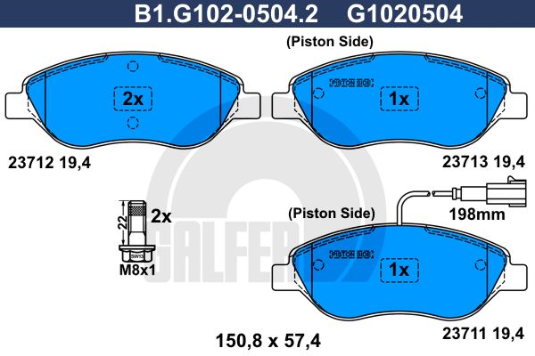 GALFER Комплект тормозных колодок, дисковый тормоз B1.G102-0504.2