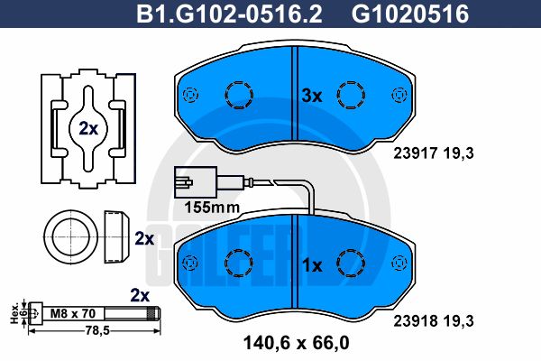 GALFER Bremžu uzliku kompl., Disku bremzes B1.G102-0516.2