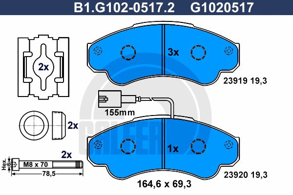 GALFER Комплект тормозных колодок, дисковый тормоз B1.G102-0517.2