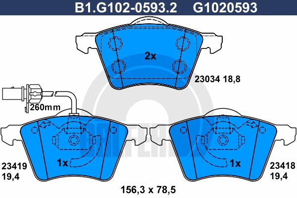 GALFER Комплект тормозных колодок, дисковый тормоз B1.G102-0593.2