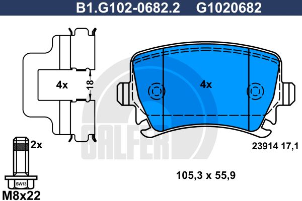 GALFER Bremžu uzliku kompl., Disku bremzes B1.G102-0682.2