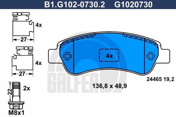 GALFER Bremžu uzliku kompl., Disku bremzes B1.G102-0730.2