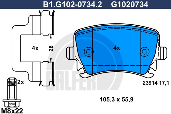 GALFER Bremžu uzliku kompl., Disku bremzes B1.G102-0734.2