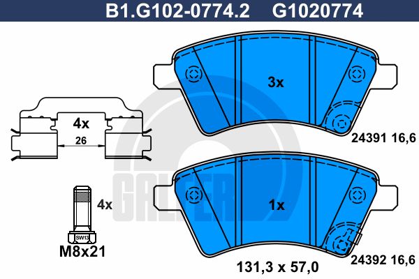 GALFER Комплект тормозных колодок, дисковый тормоз B1.G102-0774.2