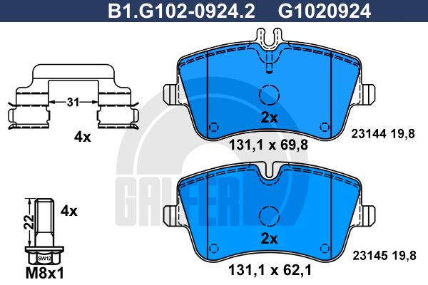 GALFER Комплект тормозных колодок, дисковый тормоз B1.G102-0924.2