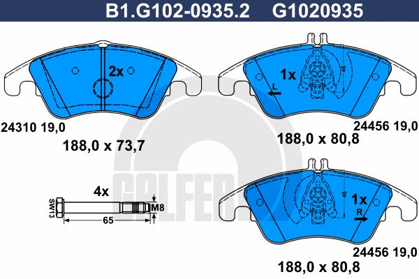 GALFER Комплект тормозных колодок, дисковый тормоз B1.G102-0935.2