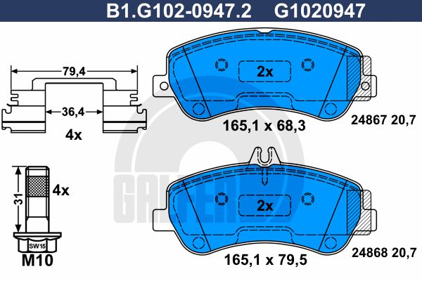 GALFER Комплект тормозных колодок, дисковый тормоз B1.G102-0947.2