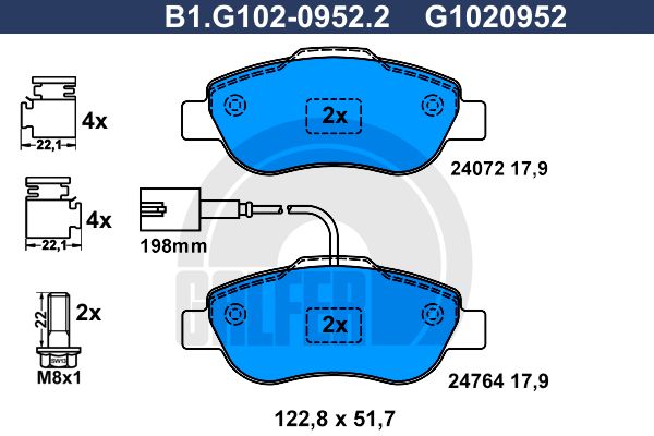 GALFER Bremžu uzliku kompl., Disku bremzes B1.G102-0952.2
