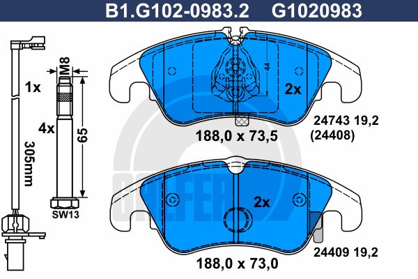 GALFER Bremžu uzliku kompl., Disku bremzes B1.G102-0983.2