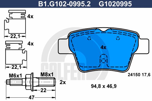 GALFER Bremžu uzliku kompl., Disku bremzes B1.G102-0995.2