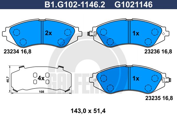 GALFER Комплект тормозных колодок, дисковый тормоз B1.G102-1146.2