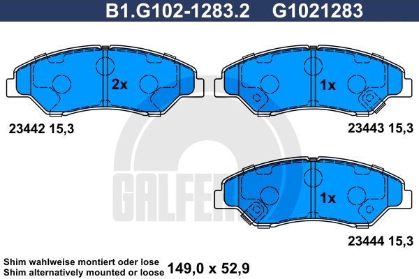 GALFER Комплект тормозных колодок, дисковый тормоз B1.G102-1283.2