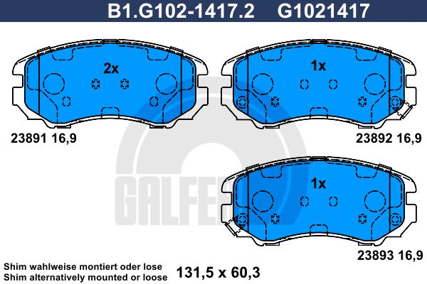 GALFER Комплект тормозных колодок, дисковый тормоз B1.G102-1417.2