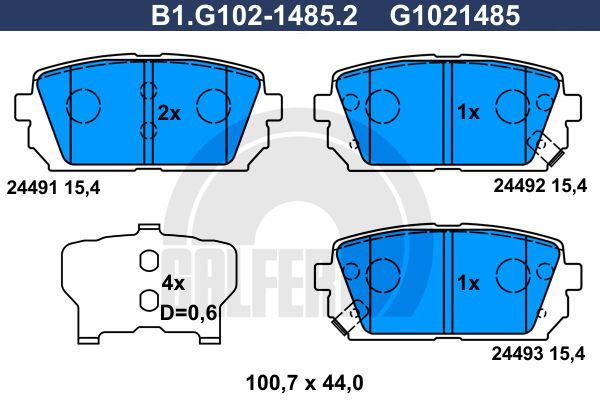 GALFER Комплект тормозных колодок, дисковый тормоз B1.G102-1485.2