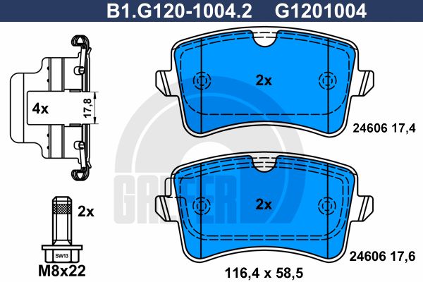 GALFER Bremžu uzliku kompl., Disku bremzes B1.G120-1004.2