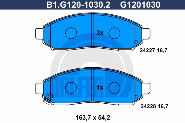 GALFER Bremžu uzliku kompl., Disku bremzes B1.G120-1030.2